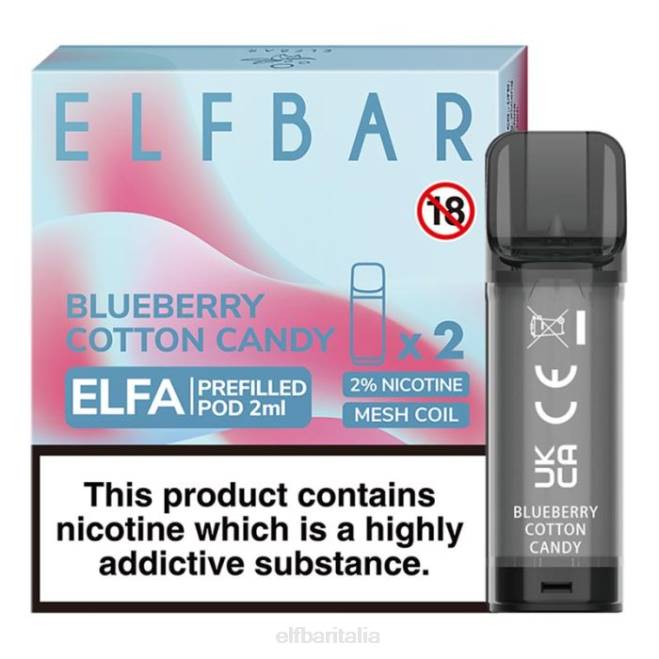 elfbar elfa capsula preriempita - 2 ml - 20 mg (confezione da 2) VZT0124 zucchero filato ai mirtilli